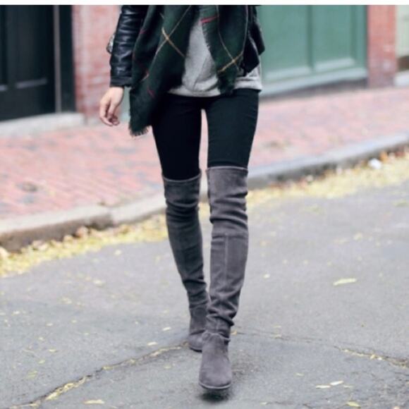STUART WEITZMAN Lowland Boots Slate Gray Flat Suede Over the Knee NWT Size 5 - Picture 3 of 16